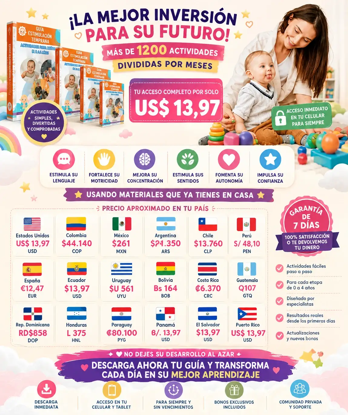 Conversión aproximada de precio en Estados Unidos, Colombia, México, Argentina, Chile, Perú, España y más
