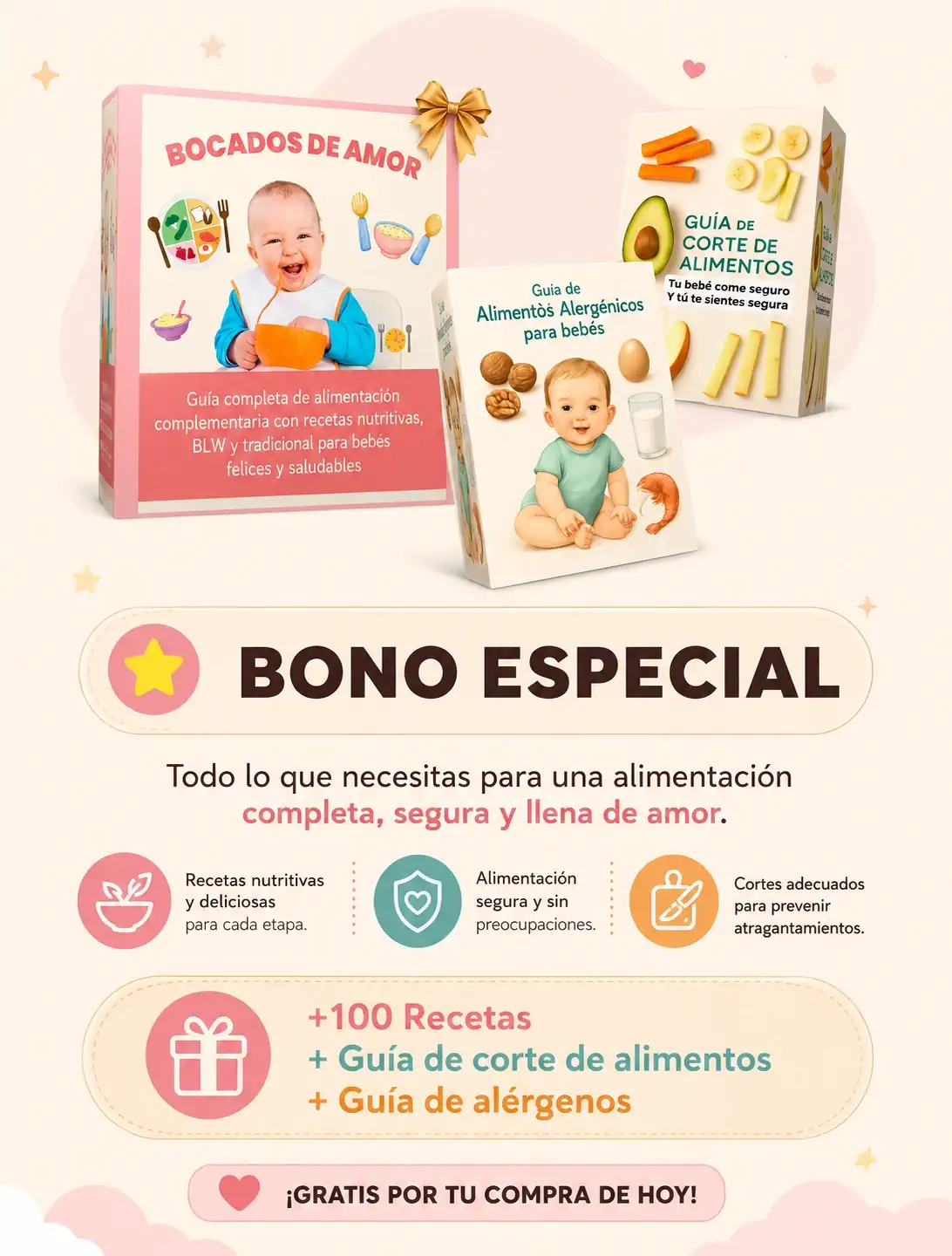 Bono VIP Especial: Bocados de Amor, Recetas Nutritivas, Guía de Cortes BLW y Guía de Alérgenos